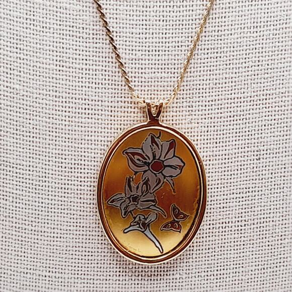 Vintage Reed & Barton Damascene July Larkspur Pendant Necklace Birth Flower - Picture 5 of 10